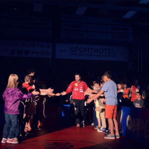 In 2013. Fan kids welcome the local superstar before the match in Bundesliga.